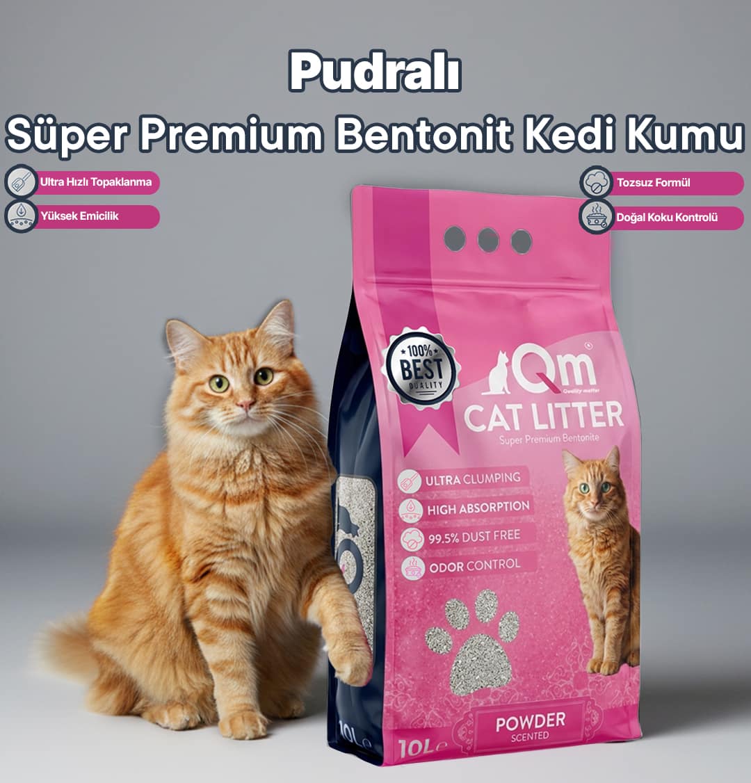 Qm Pudralı Süper Premium Bentonit Kedi Kumu